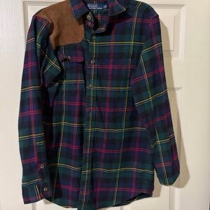 Polo Ralph Lauren Multicolor Plaid Shirt with Suede Detail